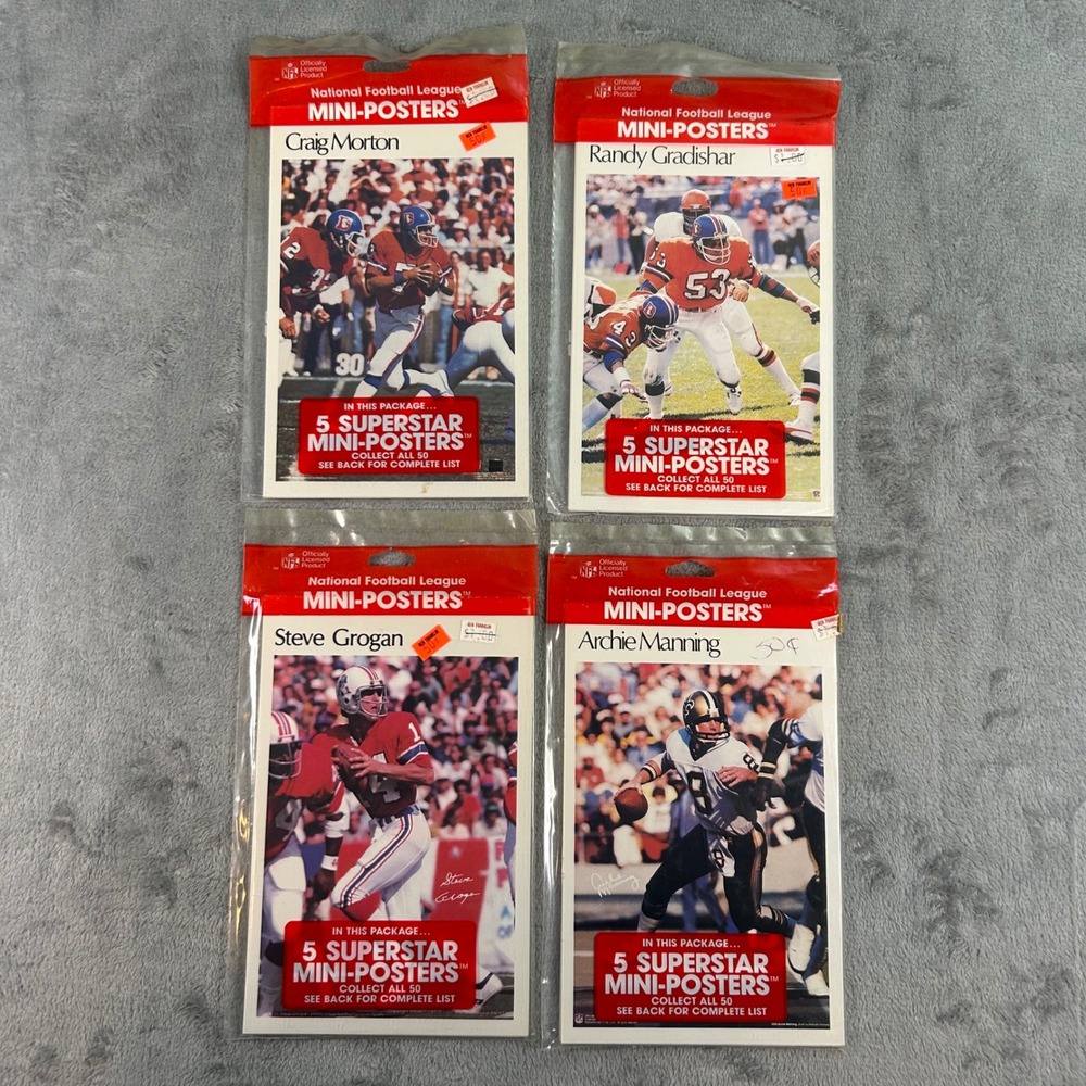 Vintage 1980 NFL Superstar Mini-Posters 4 Sealed Packs Manning Grogan Morton